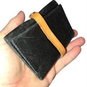 black leather bi fold tan strap card holder wallet